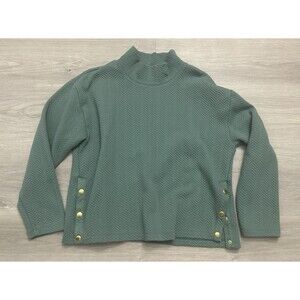 J. Crew Women’s Herringbone Long Sleeve Funnel Neck Pullover Green cozy XL